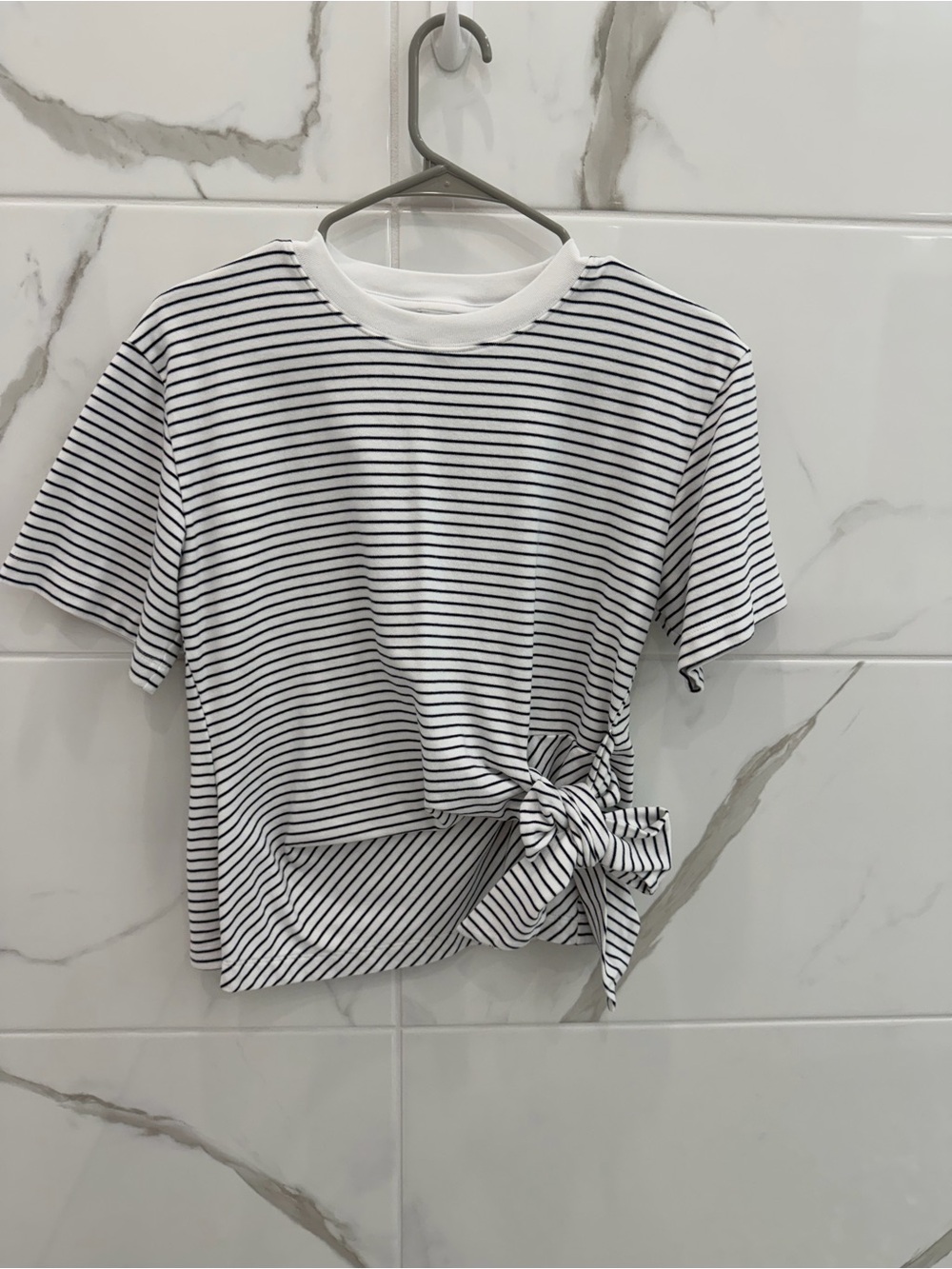 Aritzia Black & White Striped Tie-Front Crop Top